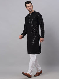 Jompers Men Black Floral Embroidered Chikankari Pure Cotton Kurta with Churidar