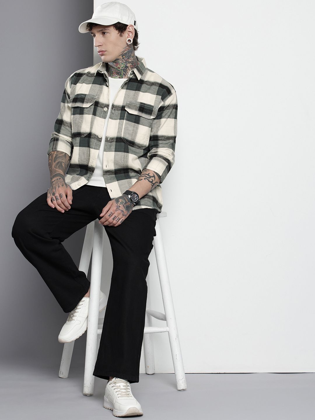 The Indian Garage Co Men Regular Fit Checkered Double Flap Casual Shirt