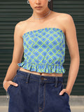 DressBerry Grid It Out Ruffled Cotton Crop Bardot Top