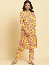 W Floral Printed Regular Pure Cotton Kurta with Trousers