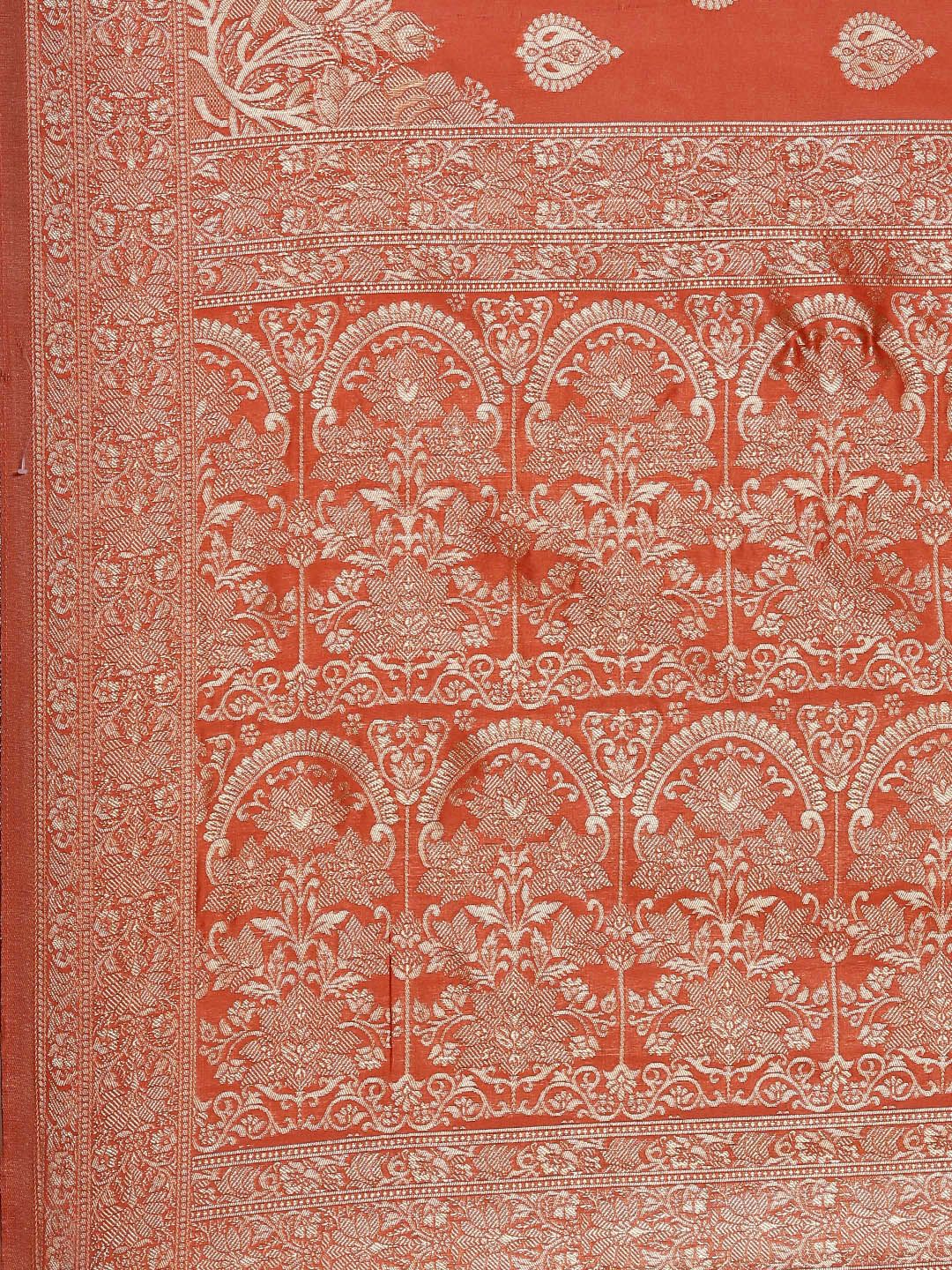 Saree mall Orange Ethnic Motifs Silk Blend Banarasi Saree
