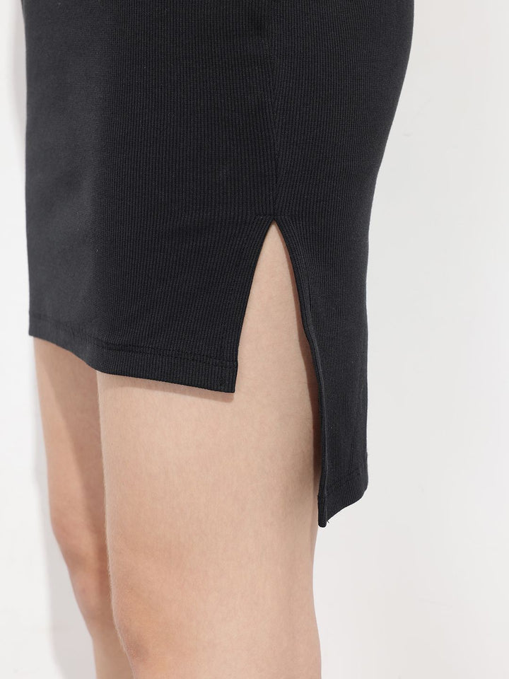 DressBerry Obsidian Obsessed High-Low Knit Bodycon Dress