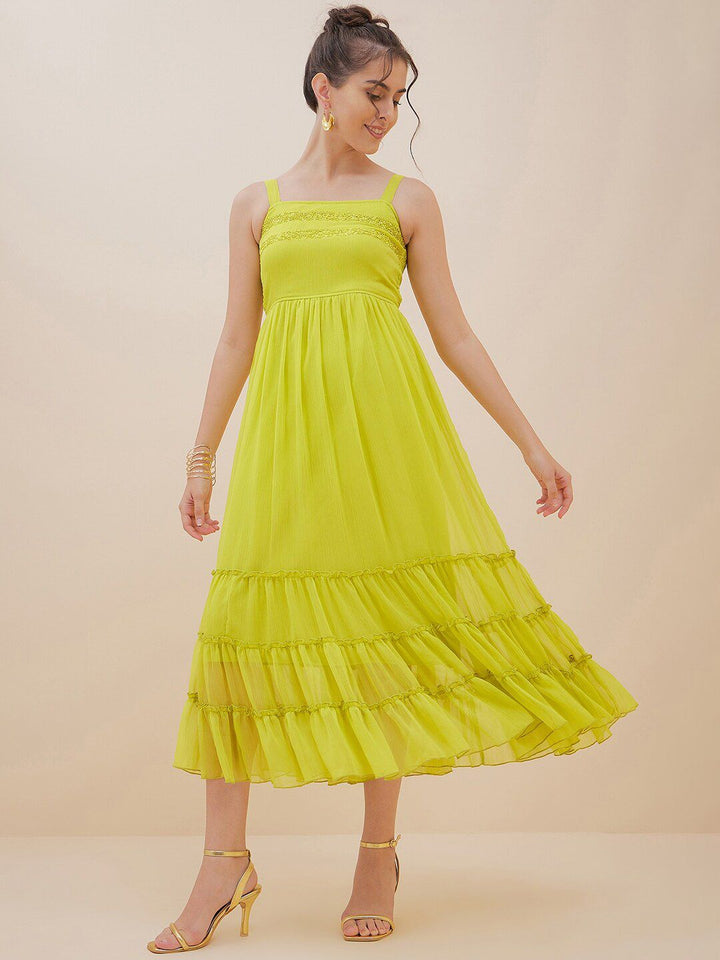 Antheaa Embellished Sequinned Tiered Chiffon Empire Midi Dress