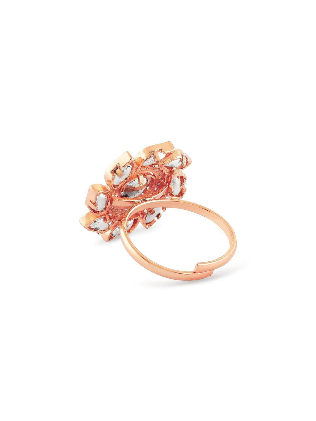 Zaveri Pearls Rose Gold-Plated CZ-Studded Adjustable Finger Ring