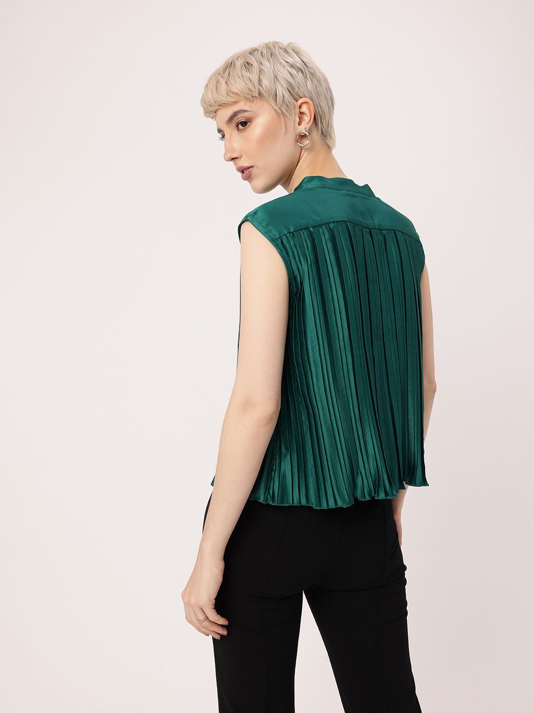 DressBerry Graceful Glamour Accordion Pleated Satin Finish A-Line Top