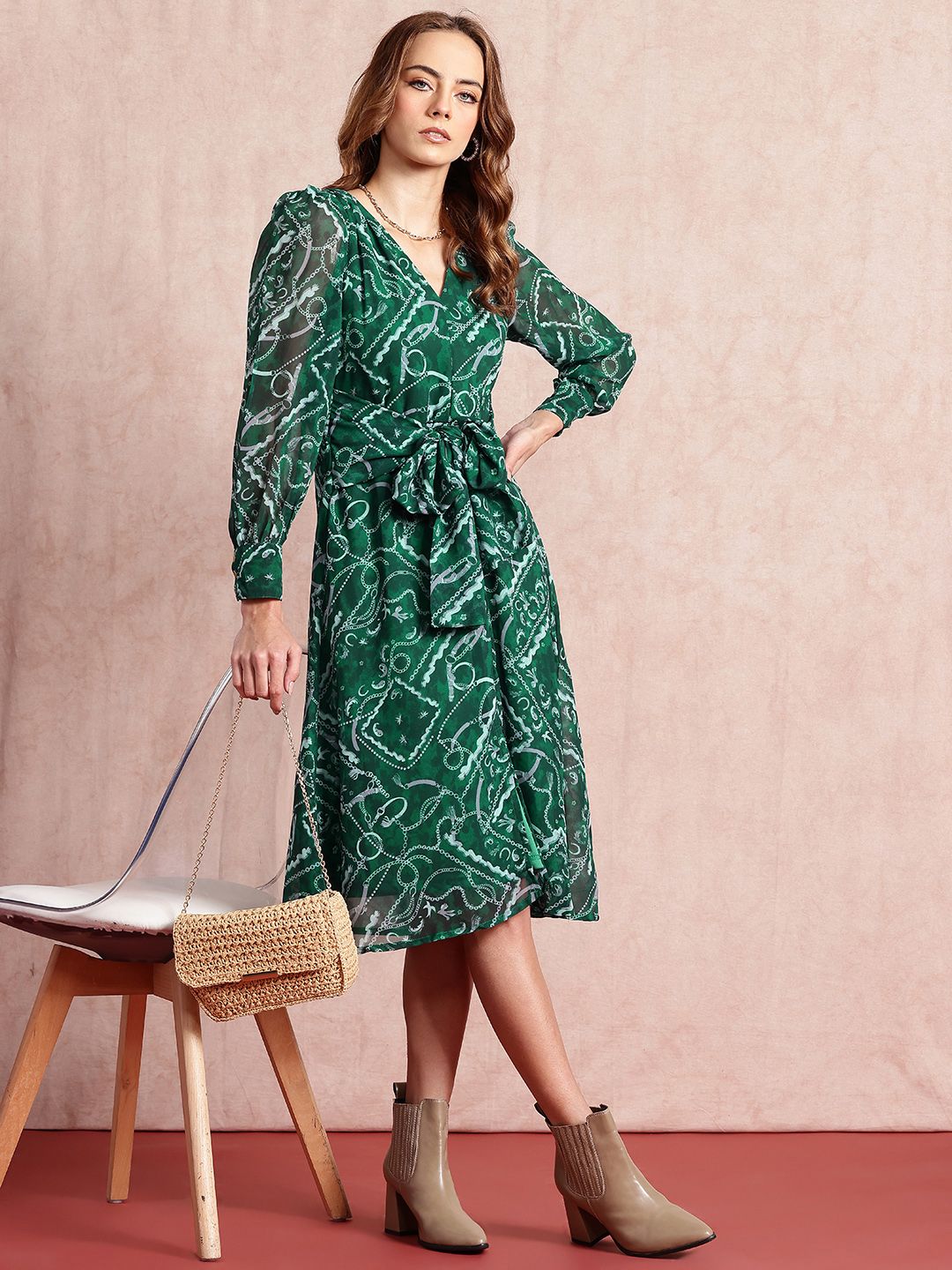 all about you Print Belted A-Line Midi Dress