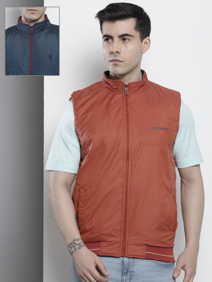 The Indian Garage Co Men Sleeveless Zip-Front Reversible Bomber Jacket