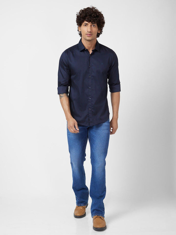 SPYKAR Spread Collar Classic Opaque Cotton Linen Casual Shirt
