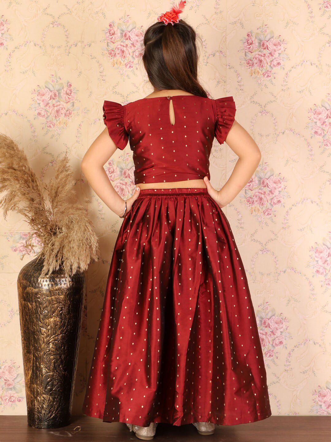 VASTRAMAY Girls Woven Design Ready to Wear Lehenga Choli Set