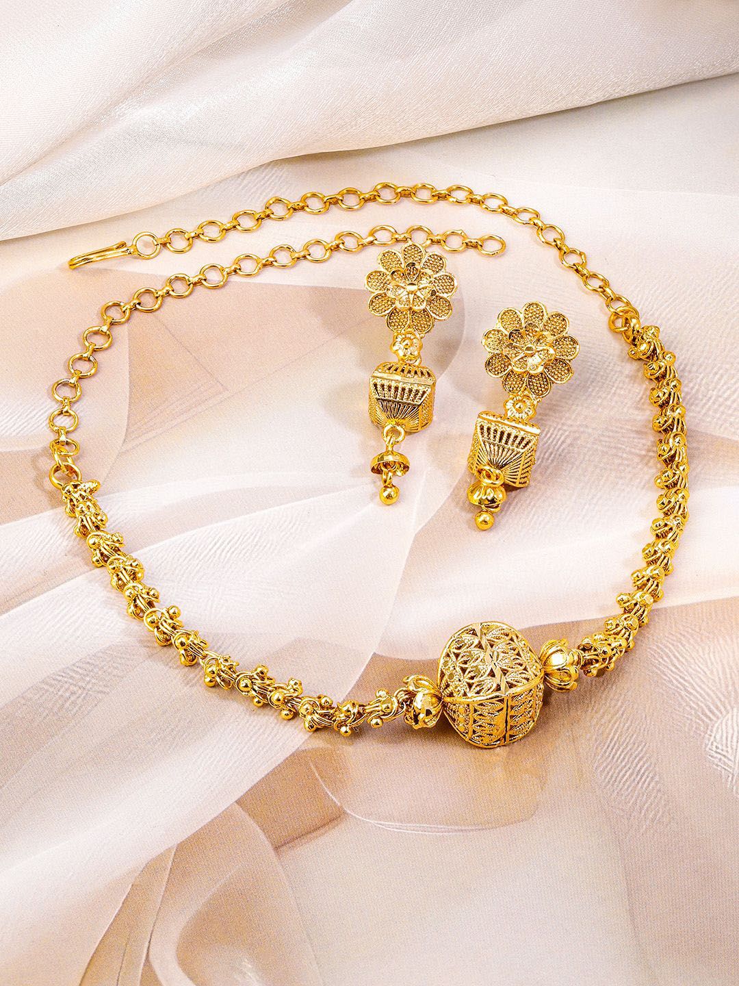 Rubans 18K Motif Floral Motif & Filigree Set Kalung Tembaga Manik