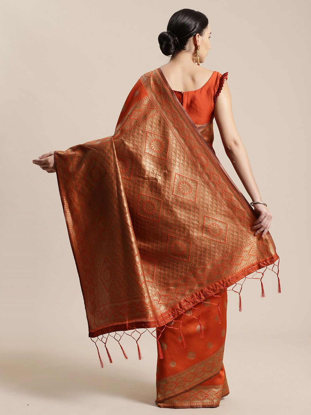 Saree mall Rust & Gold-Toned Silk Blend Banarasi Sarees
