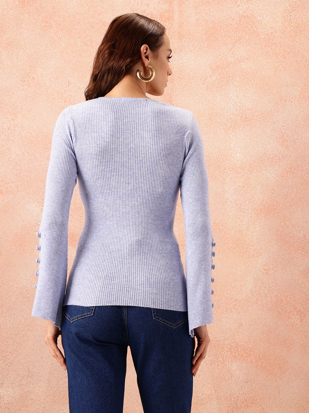 all about you Ribbed Flared Sleeve Top