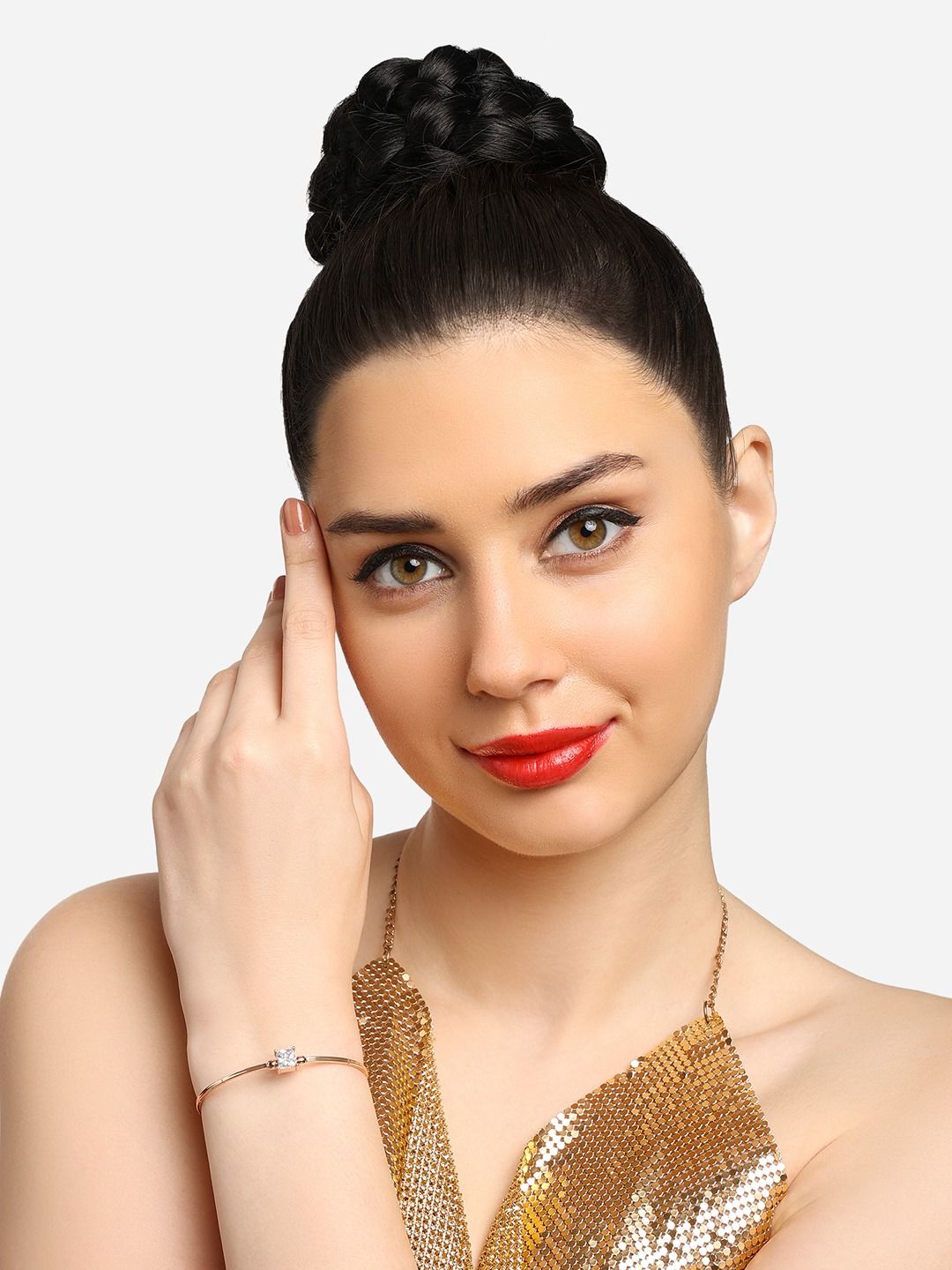 Zaveri Pearls Set of 2 Rose Gold-Plated Cubic Zirconia Studded Kada Bracelets