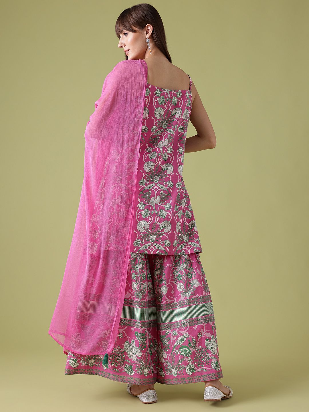 Anouk Ethnic Motifs Printed Lace Inserts Kurta with Sharara & Dupatta