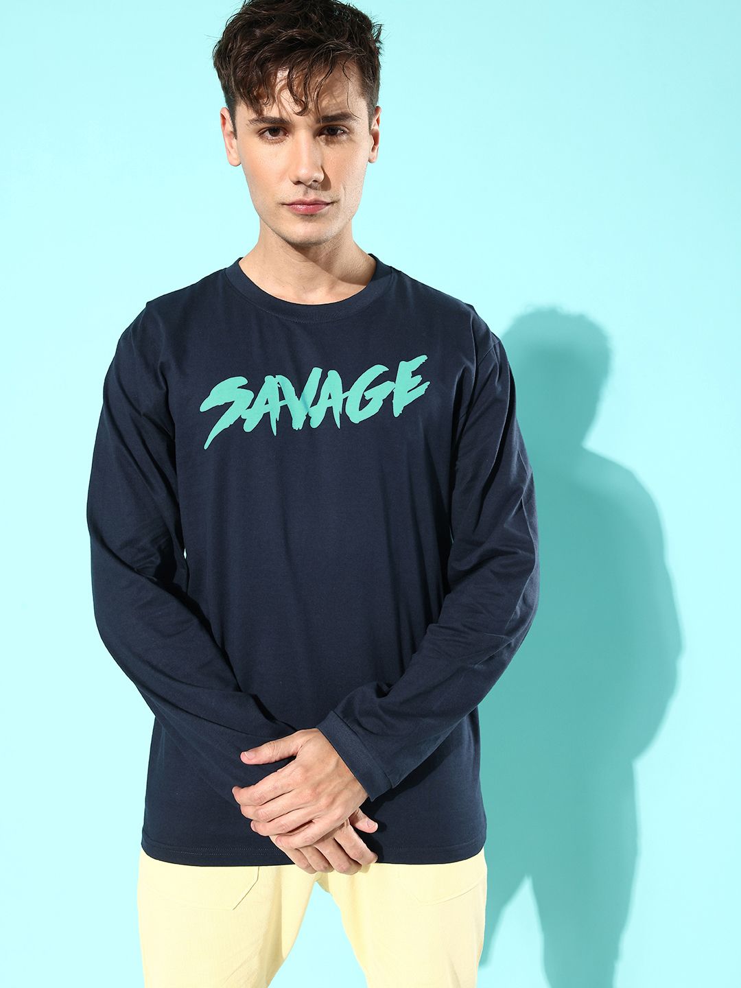 Difference of Opinion Men Navy Blue Printed Pure Cotton Oversized T-shirt