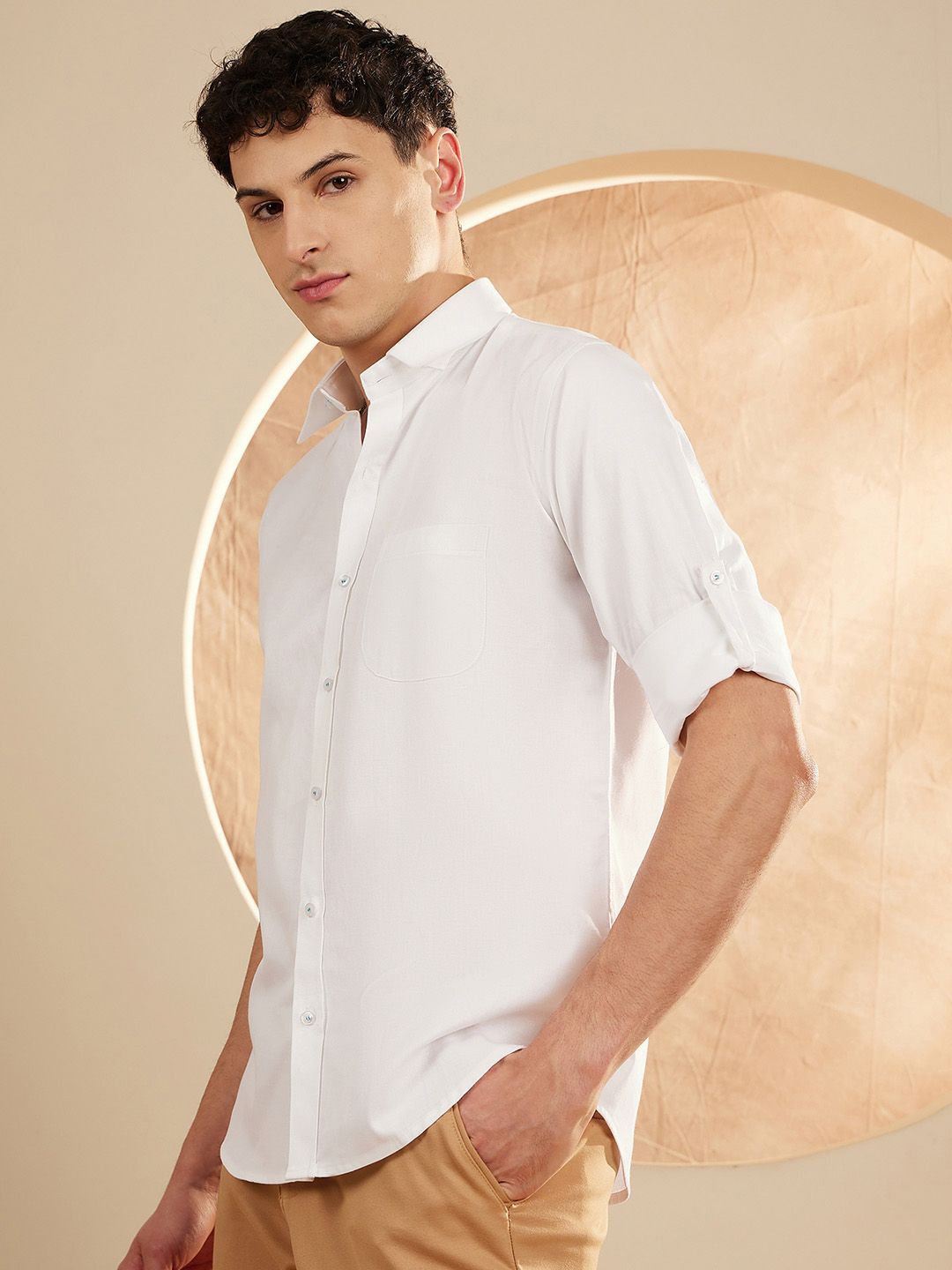 DENNISON Men White Smart Slim Fit Solid Formal Shirt