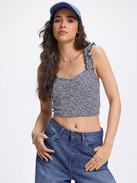 DressBerry Ditsy Blooms Floral Print Smocked Ruffles Crop Top
