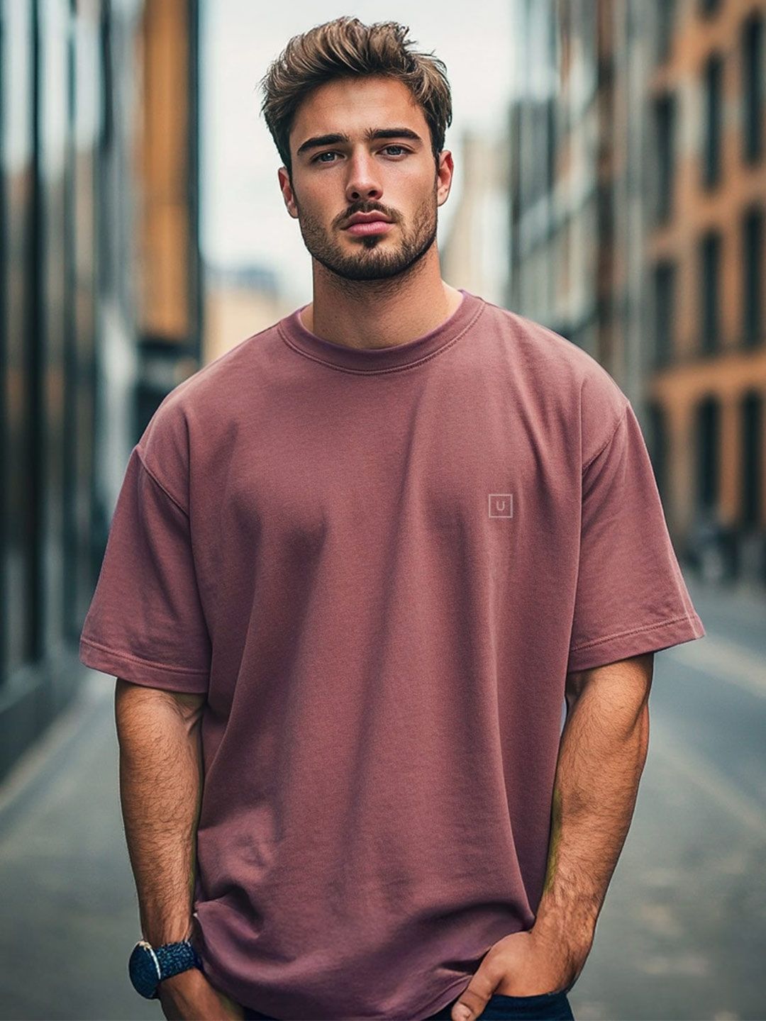 Urbano Fashion Men Solid Round Neck Cotton Oversized T-shirt