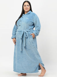KLOTTHE Plus Size Long Sleeve Woolen Bath Robe With Belt