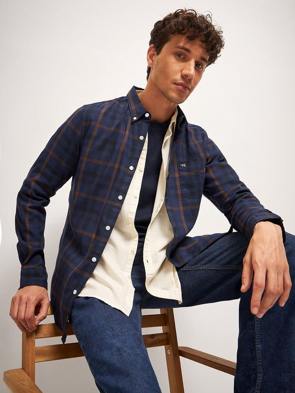 Lelaki Bear House Slim Fit Tartan memeriksa baju kasual yang diperiksa