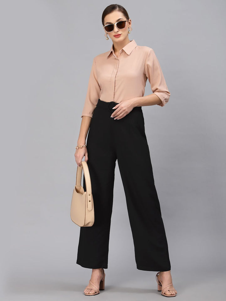 Style Quotient Women Nude-Coloured Solid Smart Casual Shirt