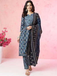 Motif etnik anouk dicetak Chanderi Silk Kurta dengan seluar & dengan Dupatta