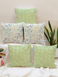 STITCHNEST Teal & Off White Set of 5 Ethnic Motifs Square Cushion Covers