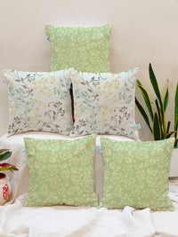 STITCHNEST Teal & Off White Set of 5 Ethnic Motifs Square Cushion Covers
