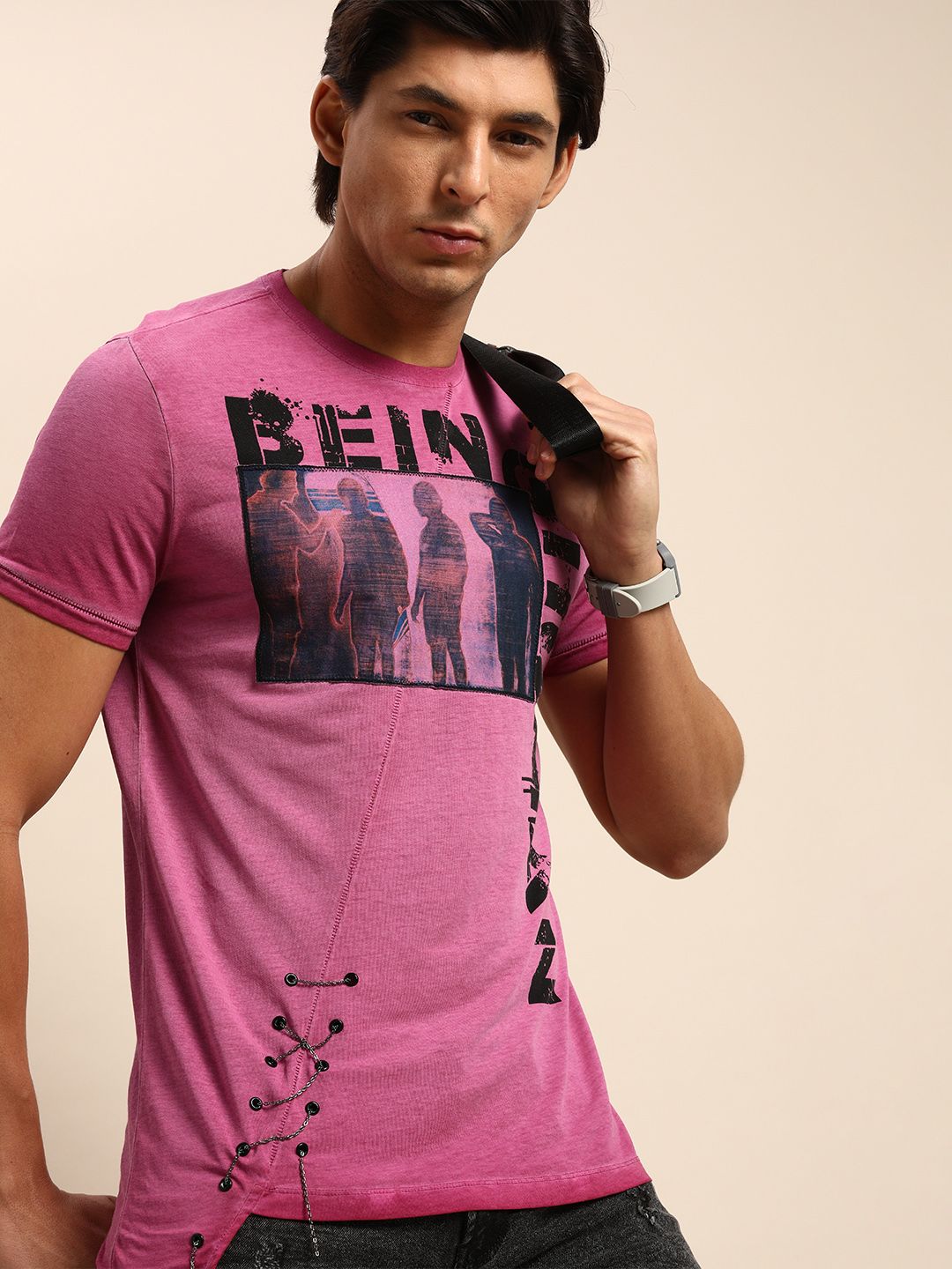 Being Human Men Fuchsia Pink Graphic Printed Pure Cotton T-shirt