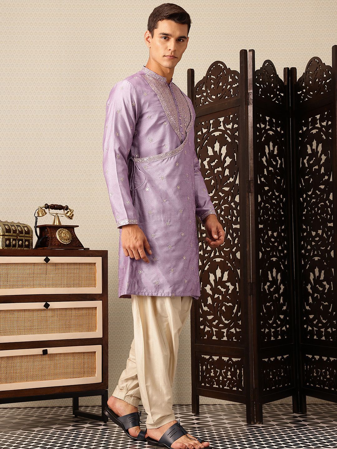 House of Pataudi  Floral Yoke Design Angrakha Sequinned Jashn Kurta with Salwar