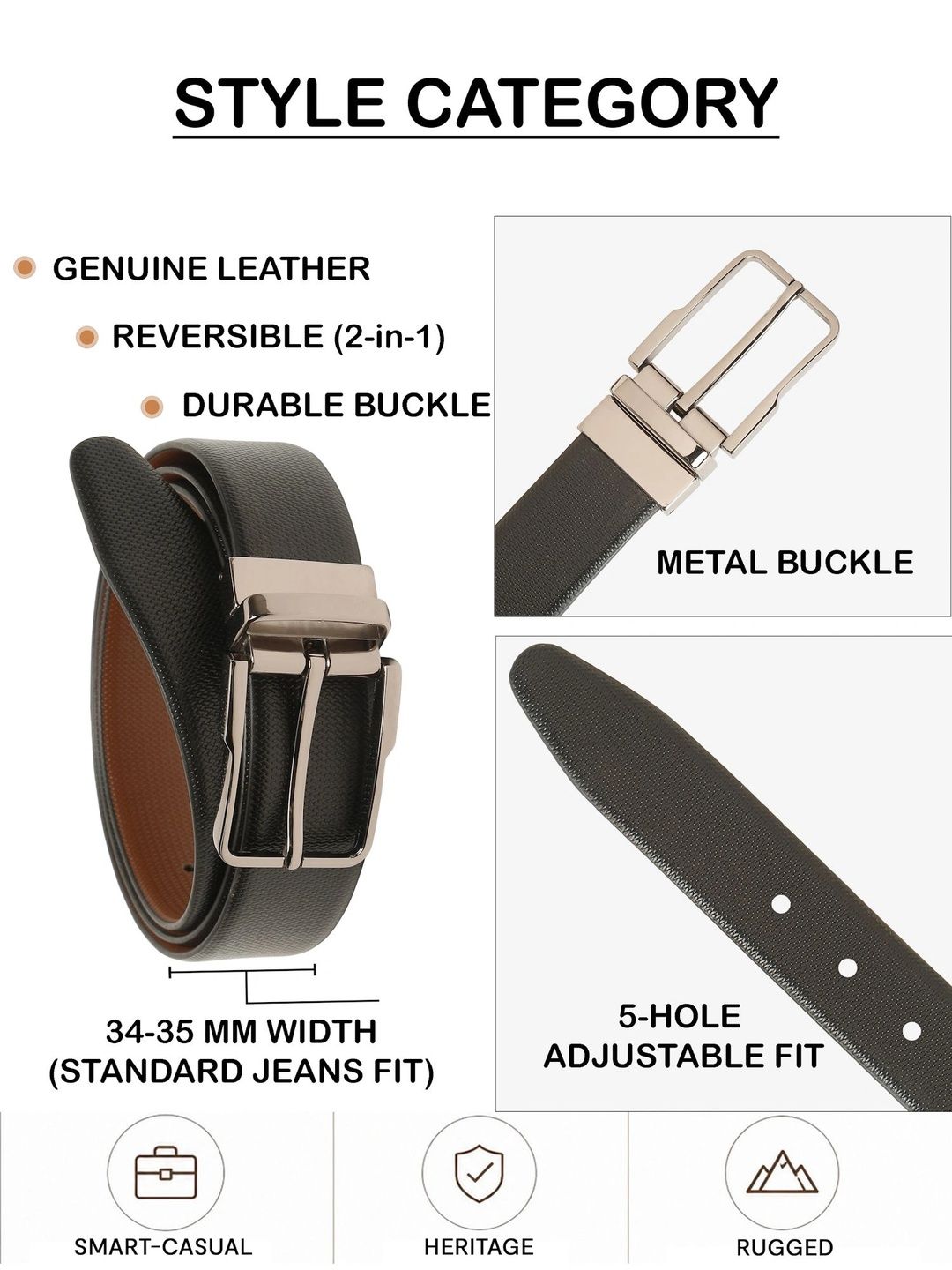 Teakwood Leathers Men Textured Leather Reversible Belt
