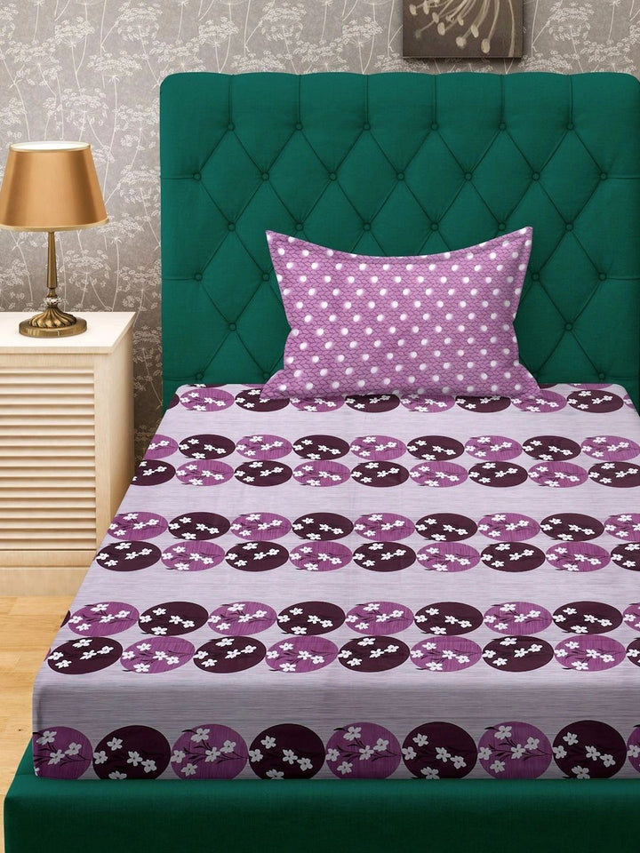 Myntra Elegant Homes Purple Floral 400 TC Single Bedsheet with 1 Pillow Covers