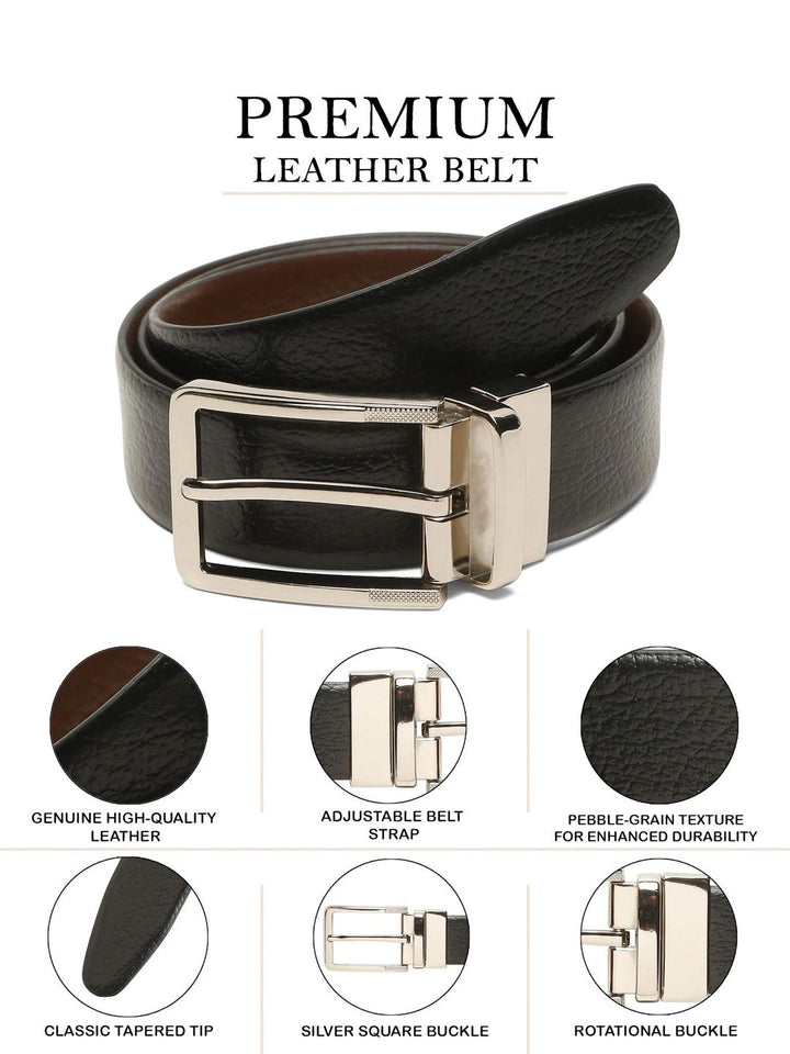 Teakwood Leathers Men Textured Leather Reversible Belt