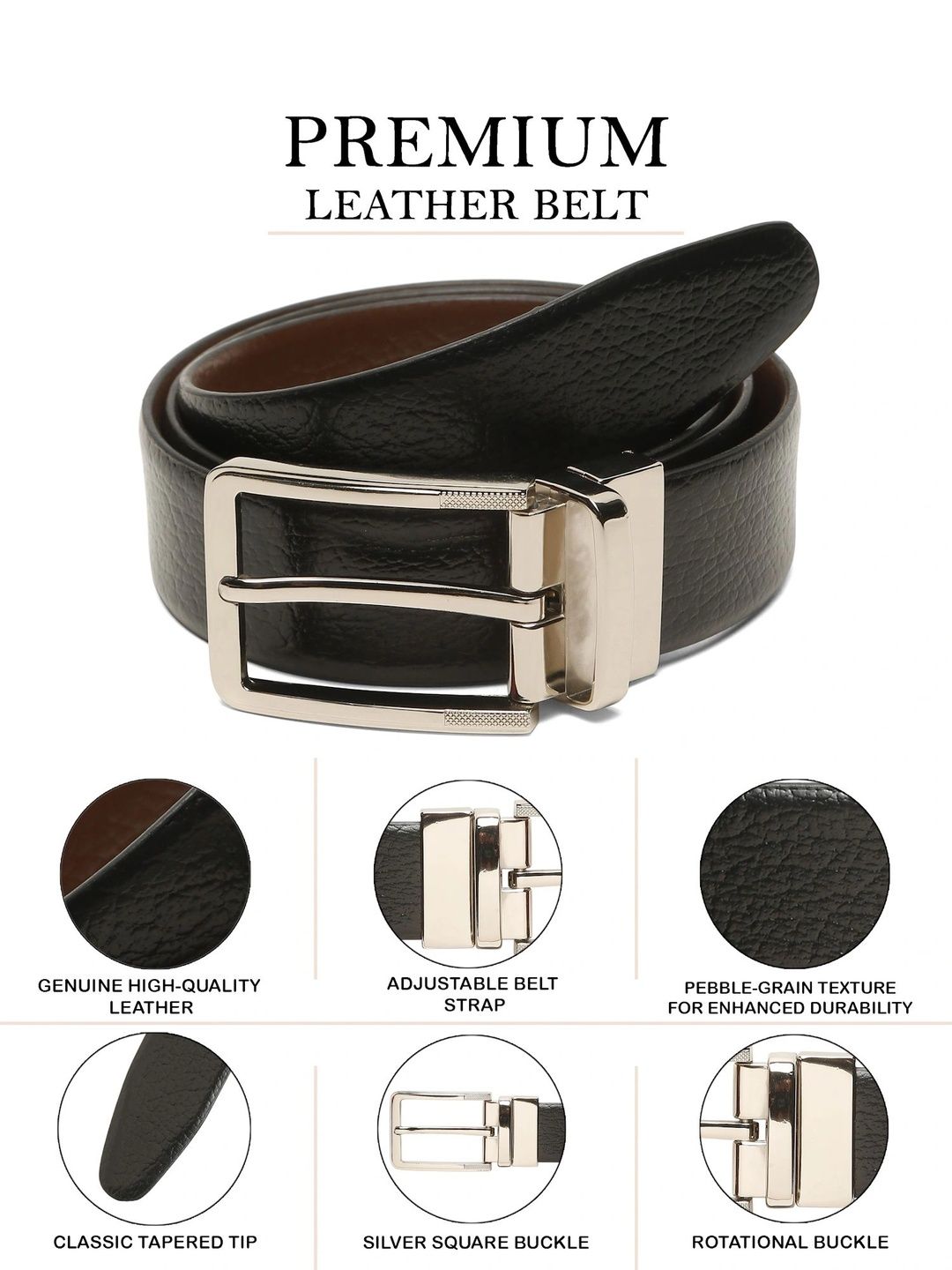 Teakwood Leathers Men Textured Leather Reversible Belt