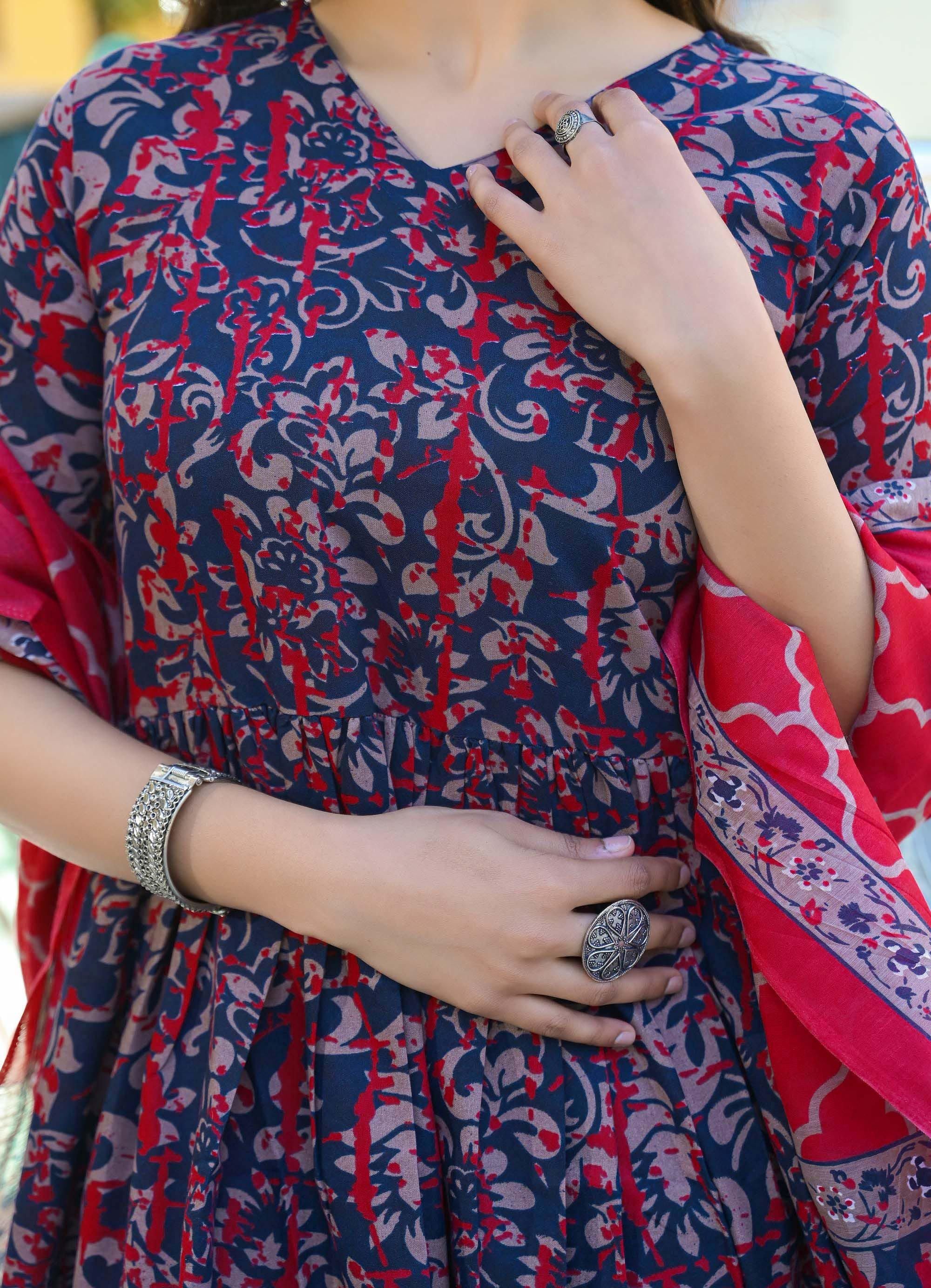 KALINI Women Floral Printed Regular Kurta with Trousers & With Dupatta