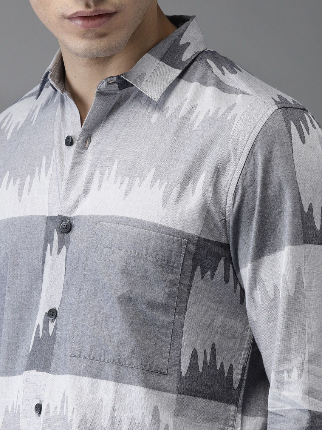 Bene Kleed Men Grey & Blue Slim Fit Self Design Casual Shirt