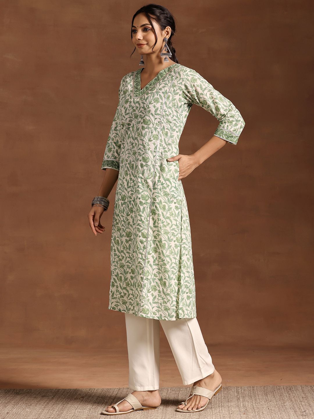Libas Floral Printed V Neck Pure Cotton Kurta