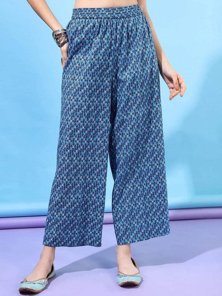 Vishudh Women Blue Ethnic Motifs  High Slit Pure Kurta With Palazzo & With Dupatta