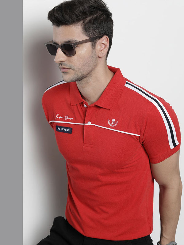 Garage India CO Lelaki Merah Polo Collar Polo Applique Detail T-Shirt Slim Fit