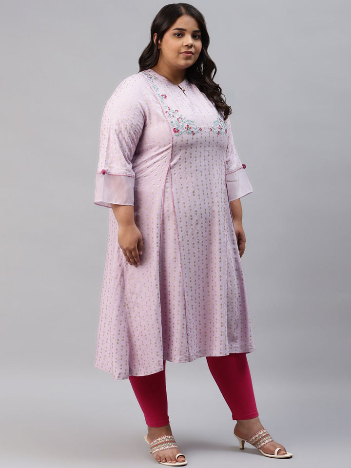 W Women Plus Size Purple Floral Printed Kurta & Leggings With Dupatta