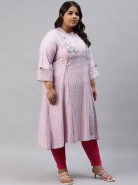 W Women Plus Size Purple Floral Printed Kurta & Leggings With Dupatta
