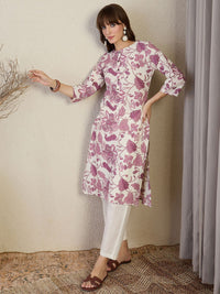 Indo Era Floral Printed Round Neck Straight Kurta