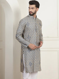 SOJANYA Kolar Mandarin Sulam Bunga Pure Cotton Kurta Lurus