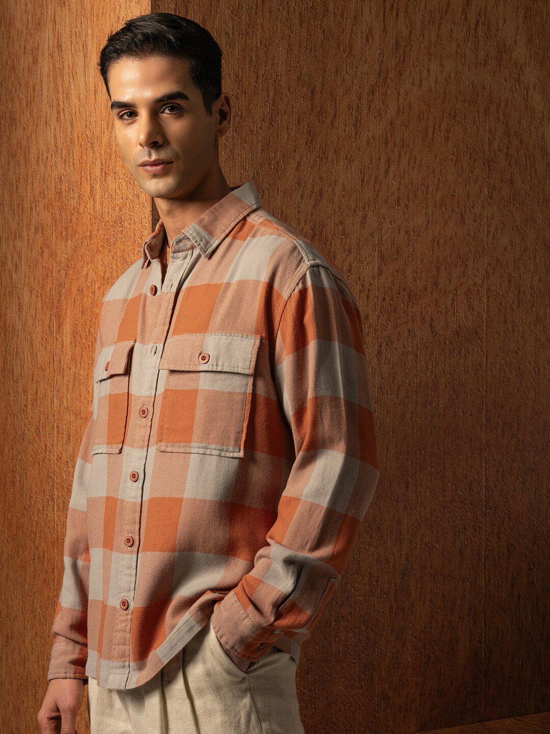 LOCOMOTIVE Premium Men Oversized Oxford Dobby Textured Checked Overshirt