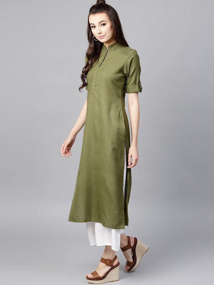 Gerua By Libas Women Olive Green Solid Straight Kurta