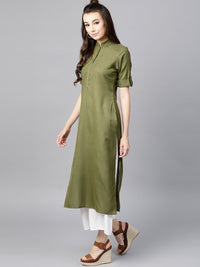 Gerua By Libas Women Olive Green Solid Straight Kurta