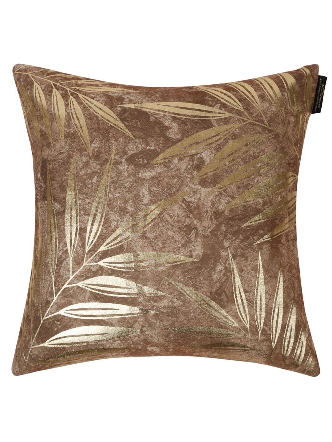 HOSTA HOMES Brown & Gold-Toned 2 Pieces Floral Velvet Square Cushion Covers
