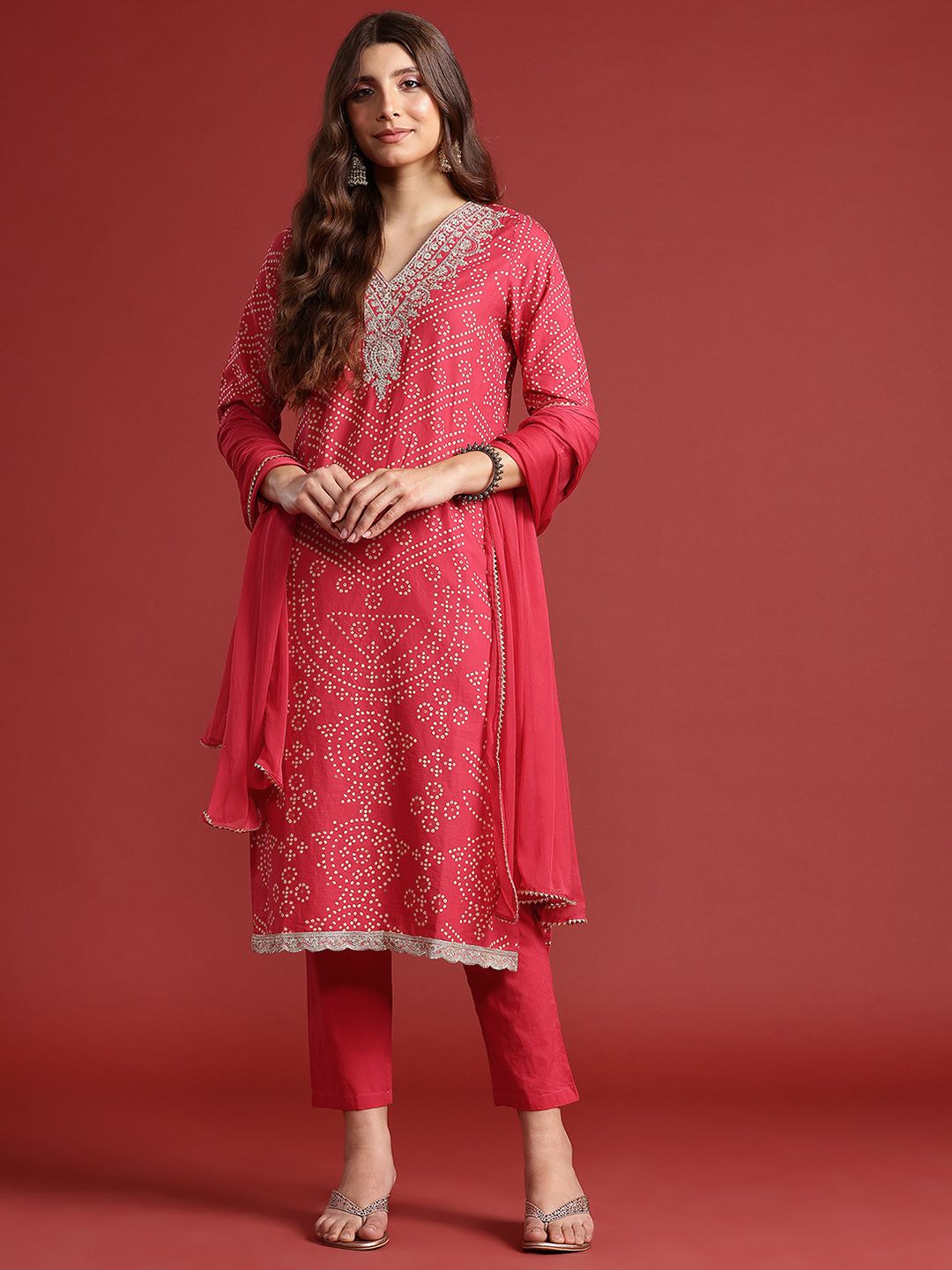 Anouk Ethnic Motifs Printed Pure Cotton Kurta with Trousers & Dupatta