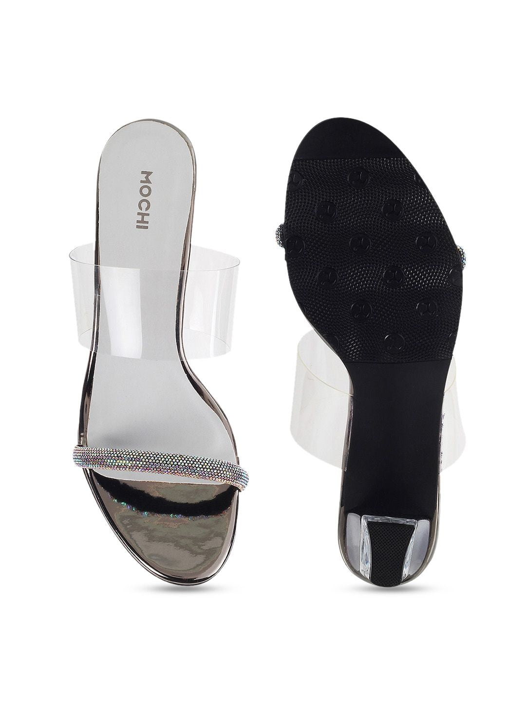 Mochi Women Silver-Toned & Transparent Block Heels