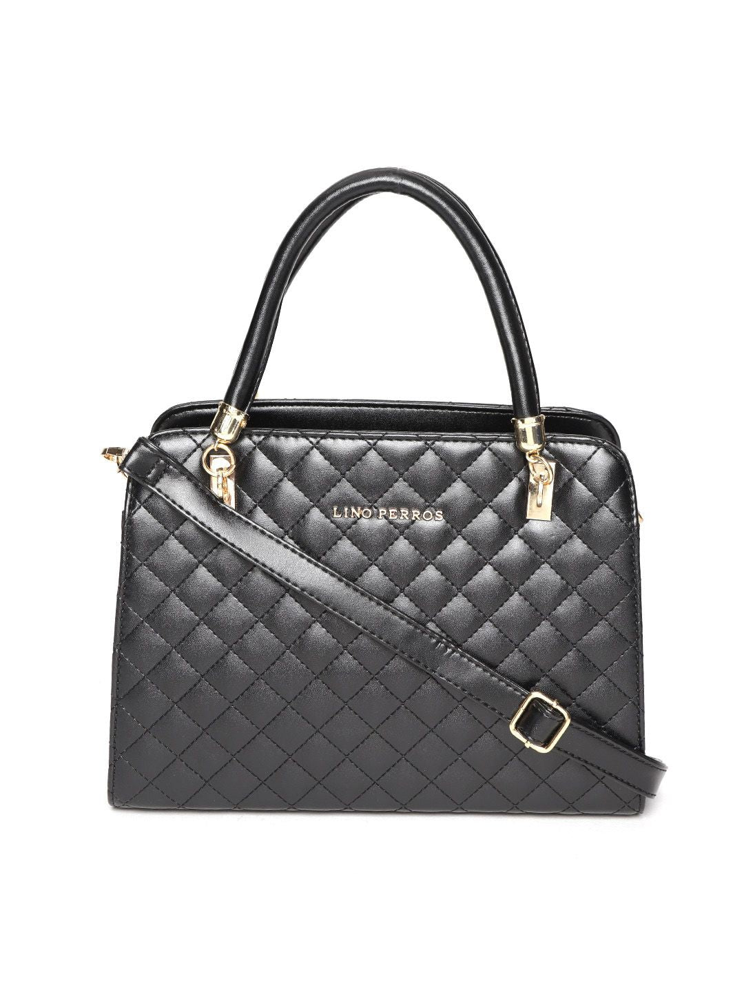 Lino Perros Black Quilted Solid Handheld Bag